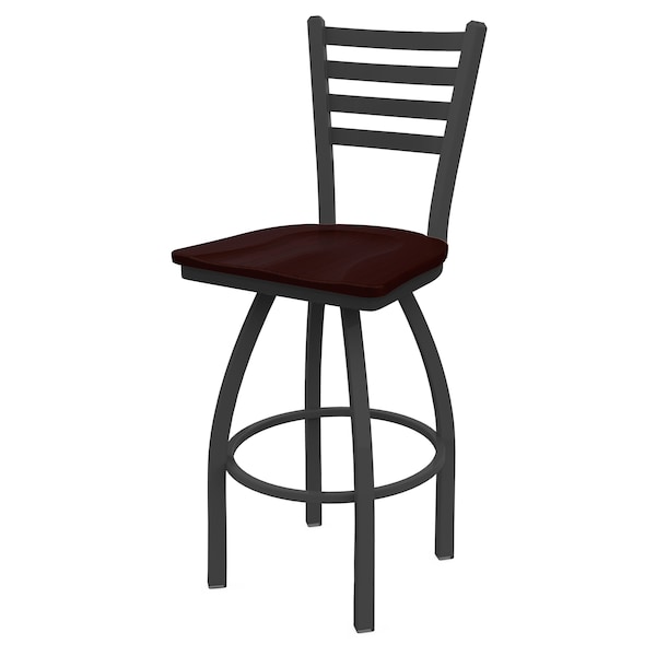 25" Swivel Counter Stool, Pewter Finish, Dark Cherry Oak Seat